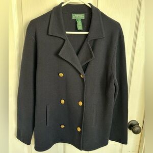 Lauren Ralph Lauren Vintage Navy Merino Wool Jacket Blazer Womens